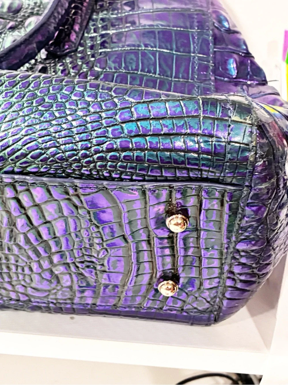 Brahmin Tia Royalty Ombre Melbourne Shoulder Tote Metallic Purple Blue Green